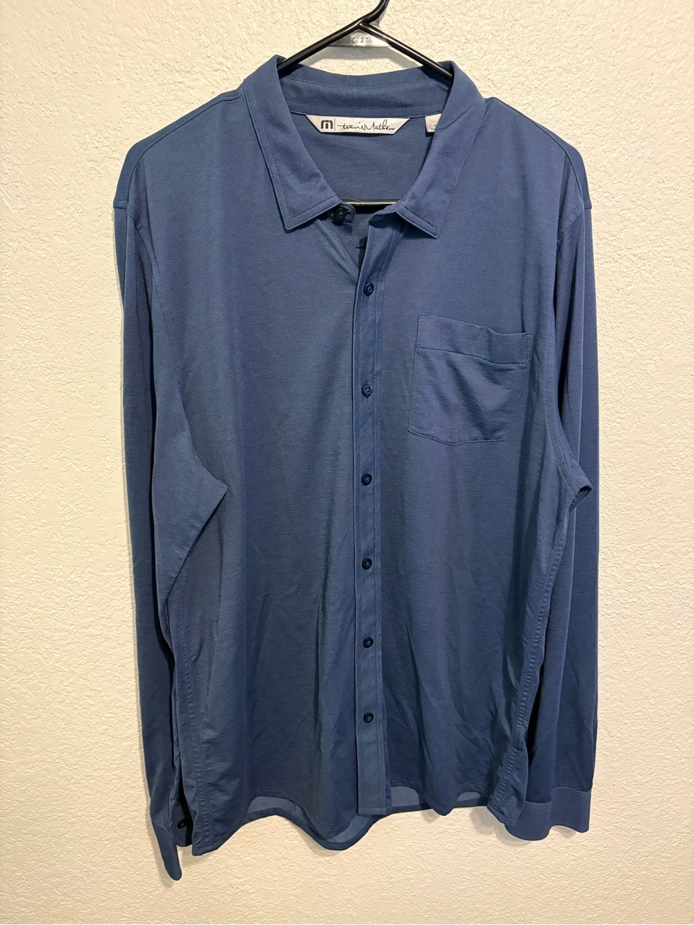 Travis Mathew Men's Long-Sleeve Button-Up Shirt in Blue XL